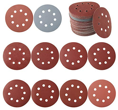 100 PZ Disco abrasivo 125 mm, Disco abrasivo circolare, Carta abrasiva levigatrice, Carta abrasiva in legno per grana 80/180/240/320/400/800/1000/1500/2000/3000 (Style A)