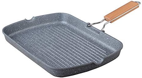 Euronovità Srl EN-226140 Bistecchiera Antiaderente Rivestimento in Pietra grigia, con Manico Pieghevole 36X24 cm