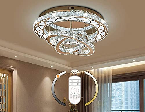 LED Deckenleuchte mit Fernbedienung Wohnzimmer Kristall Lampe, Modern Deckenlampe Schlafzimmer Dimmbar Kristall Rund Ring Design Decke Beleuchtung Kronleuchter Arbeitszimmer Esszimmer Bar Lüster 60CM