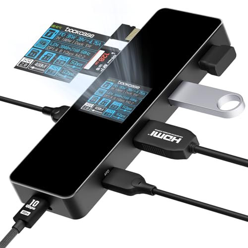 DOCKCASE Smart Hub USB C (7 in 1 con schermo HD) con HDMI 4K@60 Hz, Power Delivery (PD) 100 W, 3 USB-A 3.0 Porte, lettore di schede SD/TF, adattatore USB C compatibile con MacBook Pro/Air, Dell XPS