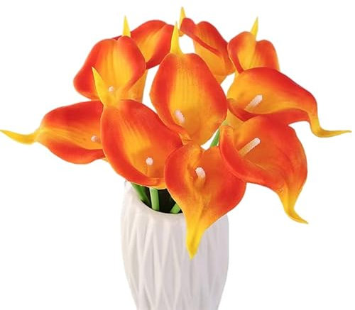 Artificial Calla Lilies Fake Lilies Flowers Bouquet, Real Touch Calla Lily Flowers DIY Artificial Flowers for Wedding Flower Arrangement, Home Decor, Garden Party (pink orange)