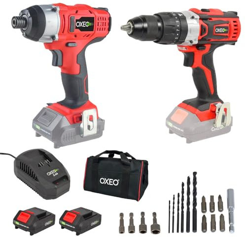 Kit de Perceuse visseuse et visseuse à choc 18v - chargeur et batteries 2Ah - Sac de rangement - 6 forêts HSS - 4 douilles