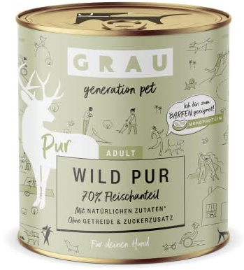 GRAU – das Original – Nassfutter für Hunde - Wild Pur, 6er Pack (6 x 400 g), getreidefrei, für Erwachsene Hunde