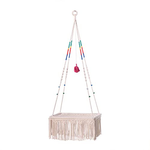 Handmade Hanging Cat Bed Cotton Durable Fringed Bedside Bohemian Basking Hammock Cat Window Perch for Indoor Free Installation Swing Bed