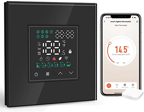 BSEED Smart ZigBee Alexa Thermostat, Programmierbarer Thermostat für Wasserkesselheizung 5A, Kompatibel mit Alexa und Google Home, arbeitet mit Smart Life/Tuya APP Schwarz(Tuya Hub benötigt)