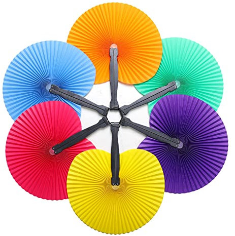 Icelus 24 Pcs Colorful Round Shaped Handheld Folding Accordion Paper Fans for Wedding Birthday Party FavorsGifts