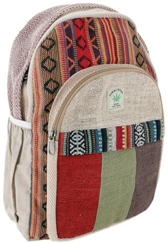 GURU SHOP Ethno Hanf Rucksack - Natur/rot, Unisex - Erwachsene, 40x30x20 cm