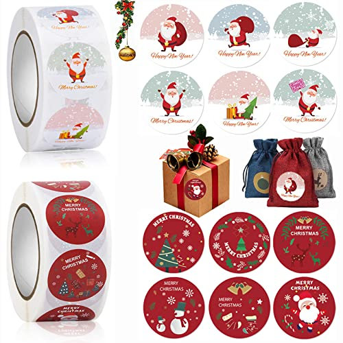1000 Stück Weihnachtssticker, Weihnachtsaufkleber Selbstklebend,Weihnachten Sticker Rolle,Aufkleber Weihnachten für Weihnachtskarten/Scrapbooking/Umschlag/Geschenktüten