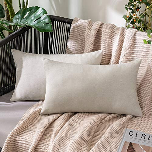 MIULEE 2er Set Wasserdicht Kissenbezug Outdoor Sofakissen Dekokissen Modern Kissenbezüge Dekorativ Kissenhülle Deko aus Polyster Leinen-Optik für Garten Sofa Wohnzimmer Bett 40x60 cm Beige