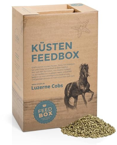 STRÖH Küsten Luzerne-Cobs (30kg Feedbox) Pferd • Luzernecobs für Pferde • Raufutter Snack • Pferde-Leckerlis • Heuersatz Pferd