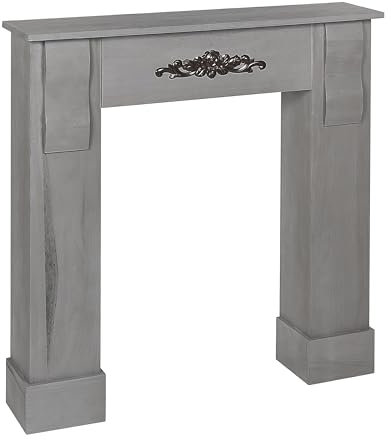 Deko-Kaminumrandung Paulownia-Holz grau 97 x 99 cm Kaminkonsole Retro Mandre