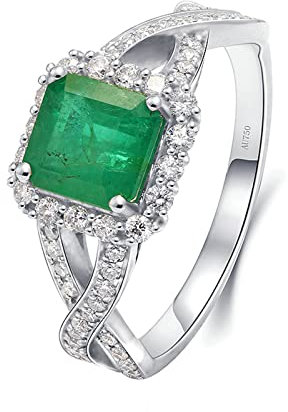 Daesar Damen Ring 750 Weißgold, Verlobung Ring Unendlich mit 1.5ct Smaragd Weißgold Ringe Frauen Trauringe Nickelfrei Große 60 (19.1)