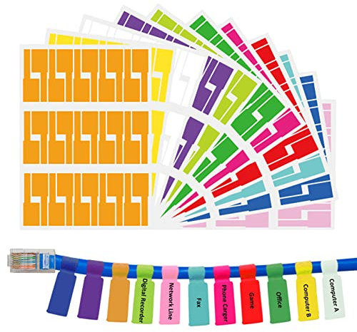 330 PCS Color Cable Labels, Write On/Printable Cord Tags, Self-adhesive Wire Tags, Waterproof Tear Resistant Cable Makers for Management and Identification