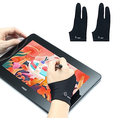 UGEE Digitaler Zeichenhandschuh, 2 Stück, Künstlerhandschuh für Zeichentablett, digitaler Kunsthandschuh mit zwei Fingern für rechte oder linke Hand, iPad, Skizzieren, Universalgrößen