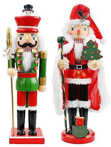 2 Nussknacker aus Holz 35CM Große Nussknacker Weihnachtsfiguren aus Holz Traditionelle Weihnachtsdeko Nussknacker Soldat Figur Dekor Ornament Puppen Für Weihnachtsdekoration Festival Party Geschenke