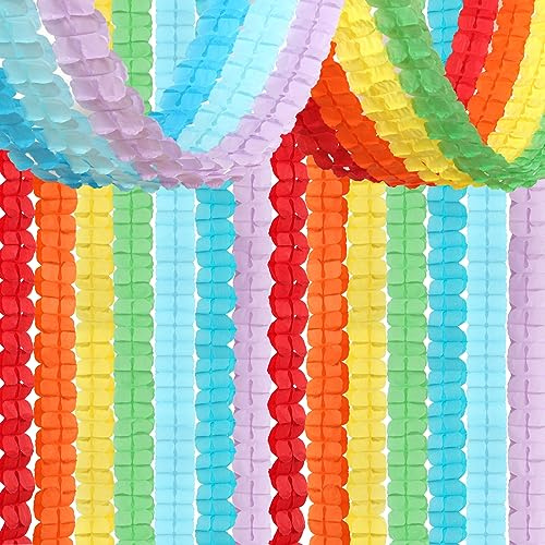 Rainbow Red-Orange Green-Blue Purple Streamers Garland - 12pcs Colorful Theme Party-Decorations,4-Leaf Clover Paper Streamer Banner,Boy Girl Kids Birthday Supplies,Baby Shower Wedding Decor Ouruola