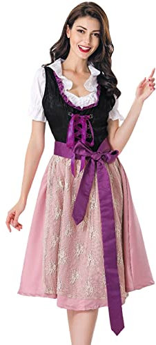 Oktoberfest Kostüme Outfits Dirndl Kleid Traditionelles deutsches Bierfest Damenkostüm Schnittmuster Für Mittelalterliche Kleider in Übergröße Zum Nähen (Purple, L)