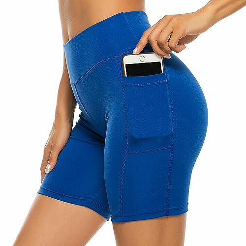 Boolavard Shorts für Damen mit Taschen – hohe Taille, Bauchkontrolle, Workout, Yoga, Laufen, Fitnessstudio, Kurze Hose