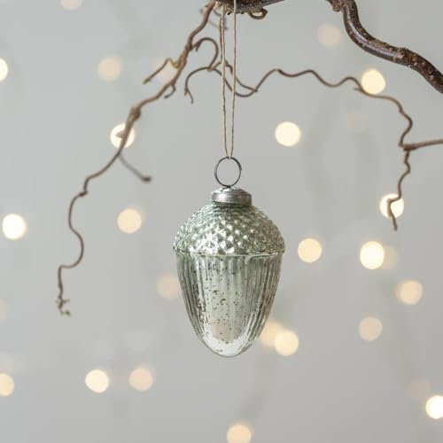 Silver Acorn Bauble - Large or Mini Vintage Style Glass Hanging Xmas Decoration, Bauble, Christmas Tree Decorations, Hanging Ornaments