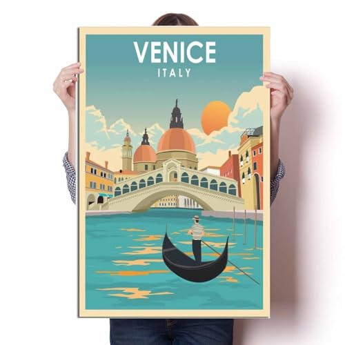 LIULAG Kunstdrucke 40x60cm Ungerahmt Italien Venedig Vintage Reise Poster Haus Nordisches Dekor Badezimmer Büro Vintage Bar