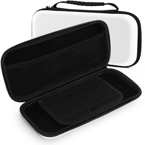 RISVOWO Tasche Kompatibel mit Nintendo Switch und New Switch OLED, Harte Tragetasche, Hülle Case für Switch Konsole mit Aufbewahrung für 10 Spiele und Anderes Zubehör, Tragbare SchutzhüLle(Weiß)