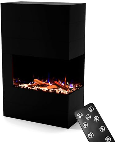 GLOW FIRE Kaminofen Portia rechtsoffen mit realistischem 3D E-Motion LED-Feuer - Stand-Elektrokamin mit Heizung und Kaminfeuer, Knistereffekt & Timer, max. 1500 W, 140x90x45, Schwarz