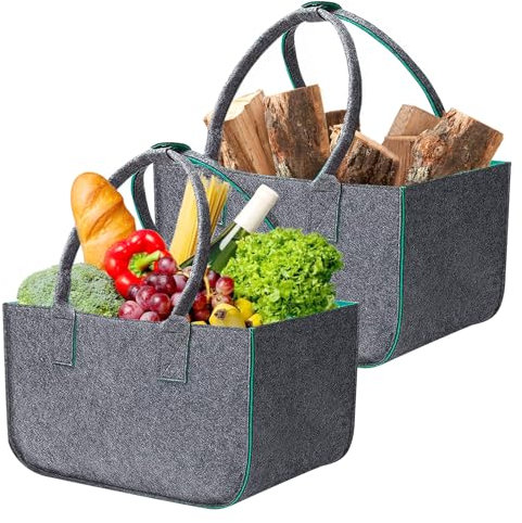 SUNOYA Filztasche Einkaufskorb, 2 Stück Filztasche Einkaufstaschen, Filztasche Shopper, Filztaschen Shopper Einkaufstasche, Kaminholztasche mit Tragegriffen, Kaminholztasche 40x27x27cm