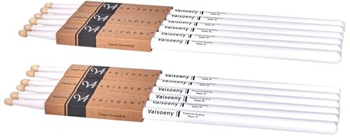 Vaisoeny Drumsticks, Lackierte 5A Schlagzeug Sticks, 6 Paar Drumsticks für Kinder und Erwachsene, Professionelles Musikinstrument Percussion Zubehör (Weiß)