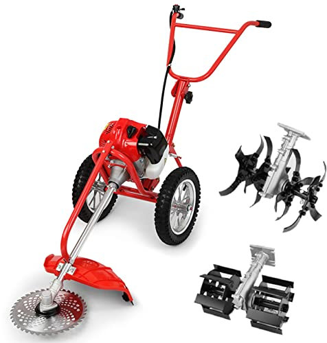 Suuim Tondeuse à Gazon, Petit désherbeur Multifonctionnel à Essence à conducteur Marchant, scarificateur à conducteur Marchant de 42,7 CC, Maison avec Moteur 2 Temps, Tondeuse à Gazon à Essence