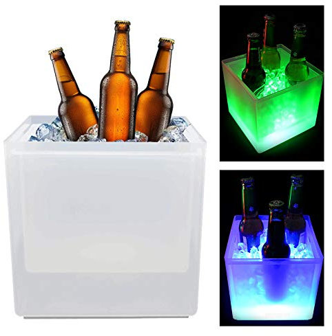 LED EisküBel EisküHler EiswüRfelbehäLter Wein ChampagnerküHler Eiseimer Ice Bucket SektküHler FlaschenküHler Trinken Bier Saft Eisbox GroßRaum FüR KüHler Bar Club Pub Party 6-Farbwechsel 3.5L