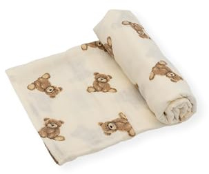 Zwergensache Musselin Tuch aus Bambus und Baumwolle | Pucktuch | Mullwindel | 120x120 cm | Spucktücher für Babys | Babydecke | extrem weich (Bär)