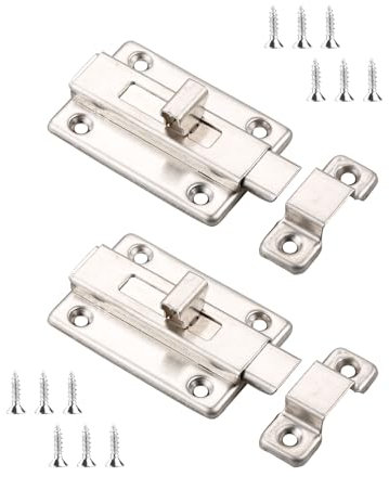 Tabanzhe Door Lock Bolt-2 PCS 3 Inch Door Latch Slide Lock Latch for Bathroom Stainless Steel Sliding Door Locks with Screws for Internal Doors Bedroom Bathroom Cupboards Shed Garden Toilet