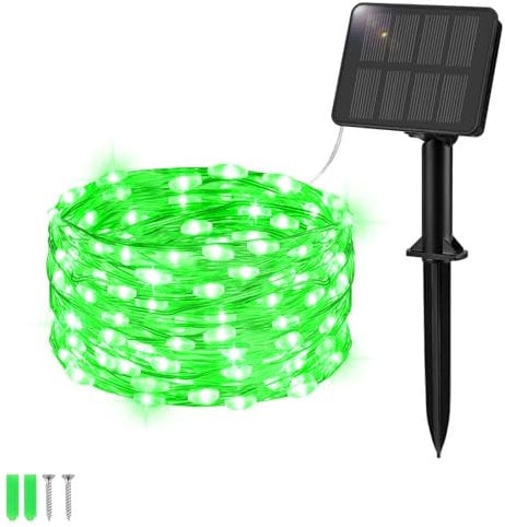 Etopgo Solar String Lights Outdoor Garden, 5M 50LED Green Solar Powered Fairy Lights Waterproof,8 Modes Copper Wire Solar Decoration Lights for Tree,Patio, Garden,Yard,Home,Party
