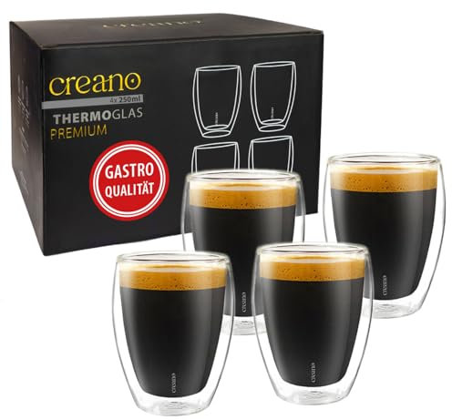 Creano PREMIUM doppelwandige Trinkgläser 250ml - 4er Set - Gastronomie Qualität - 100% Spülmaschinenfest - NEUHEIT 2024