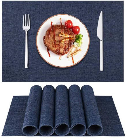 LIFEWAER Tovagliette Colazione Plastica Set di 12 Tovagliette Americane Lavabili Tovagliette Personalizzate Sottopiatti Pranzo per Tavolo da Cucina,S01 Blu Navy