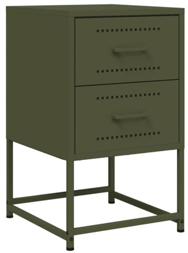 vidaXL Nachttisch, Nachtschrank mit Stauraum, Nachtkommode für Schlafzimmer, Nachtkonsole Beistelltisch, Industrieller Stil, Olivgrün Stahl