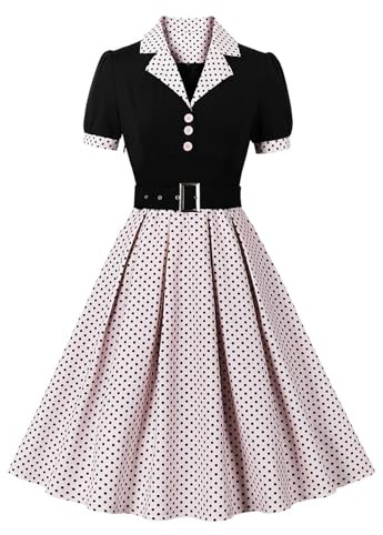 Robe Vintage Femme Année 40, Chic Et Élégant Chemise 1950s Plissé Swing Cérémonie Jupe A-Line Rose Cocktail Danse Retour Au Genou