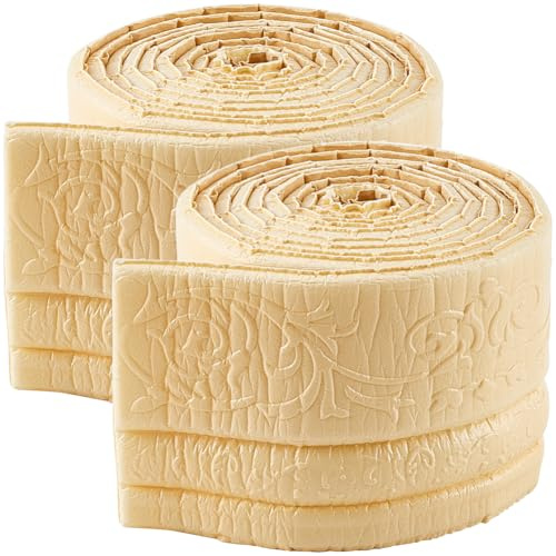 GORGECFAFT 2 Rouleau 2.3mX10cm Moulure de Couronne à Décoller et à Coller Beige 3D Bordure de Mur en Mousse Flexible Bordure de Papier Peint Bordure de Miroir Lignes de Cadre Base Murale Plinthe
