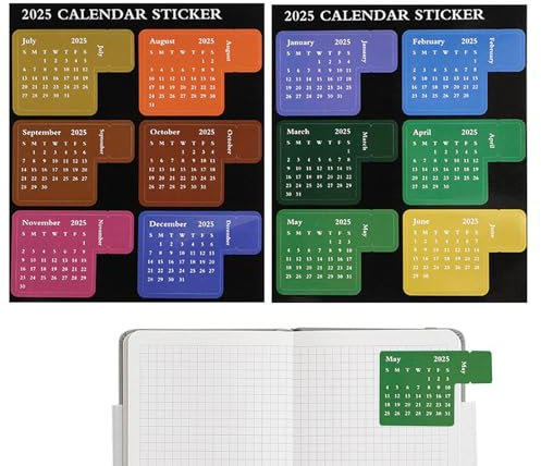 2025 Kalender Sticker Set, Sticker für Kalender, Selbstklebende Monats-Registerkarten für Planer, Ideals Zubehör für Organizer, Planer und Familienkalender