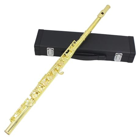 Flöteninstrument Flöte Mit 16 Geschlossenen Löchern C-Taste Flöte Für Konzertaufführungen Querflöte Mit E-Taste Spielinstrument(Golden)