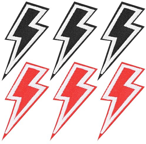 6 Stück Blitz Aufbügler Bügelflicken Kinder Schwarz Bügelaufnäher Rot Patches Aufnäher zum Aufbügeln Blitz Bestickte Applikationen zum Aufnähen Bügelaufkleber Kleidung für Rucksack Schuhec