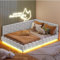 Mutuolux Lit 140x190 avec Sommier,avec éclairage LED et Port USB, avec Sommier à Lattes et Tête de Lit, Laine d'agneau Blanc(sans Matelas)
