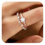 ALEXCRAFT Glitzer Ringe Silber 925 Stern Damen mit Zirkonia Verstellbar Schmuck für Frauen Freundin Mama Engagement Promise Ring Schmuck