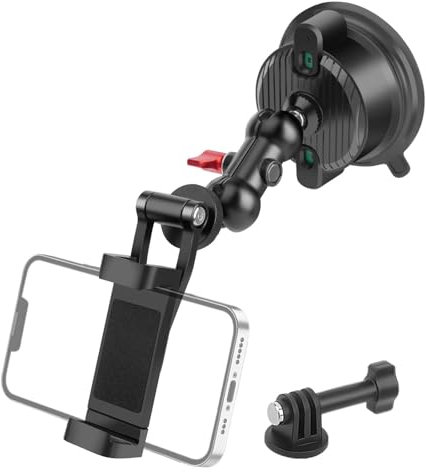 Mechrig Car Phone Holder Phone Mount for Car, Double-Layer Suction Cup Camera Mount with 360° Ball Head Magic Arm, Windshield Window Car Mount for iPhone/Smartphone/DSLR/Action Camera (SY020)