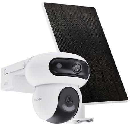 EZVIZ 8MP(4MP+4MP) Camera Surveillance WiFi Exterieure sans Fil à Double Objectif Motorisé, Camera Exterieur Solaire, Mode Always-on, Détection de Personne/Véhicule, HB90 Dual+8W Panneau Solaire