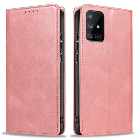 LBH Handyhülle Smartphone-Hülle für Samsung Galaxy A71 Klapphülle Magnetverschluss Kartenfächer Geldfach Standfunktion Case Etui Rundumschutz Schutzhülle Rosa