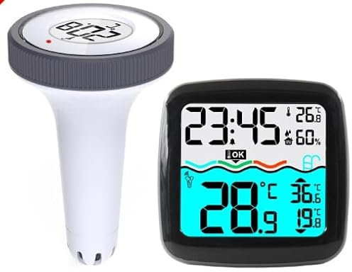 Pavlleen Termometro wireless per piscina,termometro galleggiante per piscina impermeabile,ricevitore digitale per temperatura interna,termometro galleggiante wireless per piscina,spa