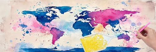 Diamond Painting Quadrato Adulti Grandi Dimensioni Kit Completo, Mappa del mondo Pittura Diamante Adulti 50x150 cm, Hobby Creativo, Cristallo Artigianato Camera da Letto Soggiorno Decor de Parete f712