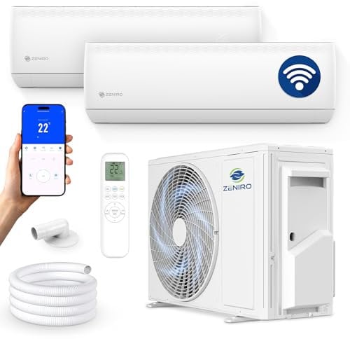 ZENIRO Multi Split Klimaanlage 2 Innengeräte Set (2 x 2,6kW) Klimagerät Air Conditioner mit Heizfunktion 18000 BTU 5,3kW A++ WiFi/App-Steuerung 4D AirFlow Heizen bis -20°C Vorgefüllt R32