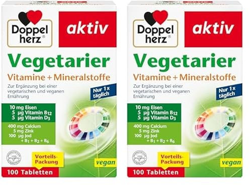 Doppelherz Vegetarier Vitamine + Mineralstoffe - Abgestimmte Nährstoffe für Vegetarier und Veganer - 100 vegane Tabletten (Packung mit 2)
